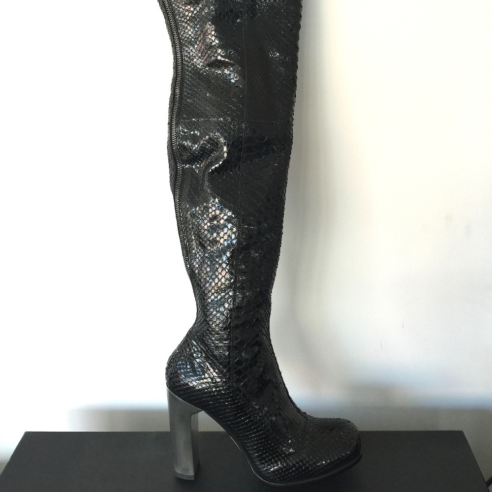 Python over the knee high heel boot